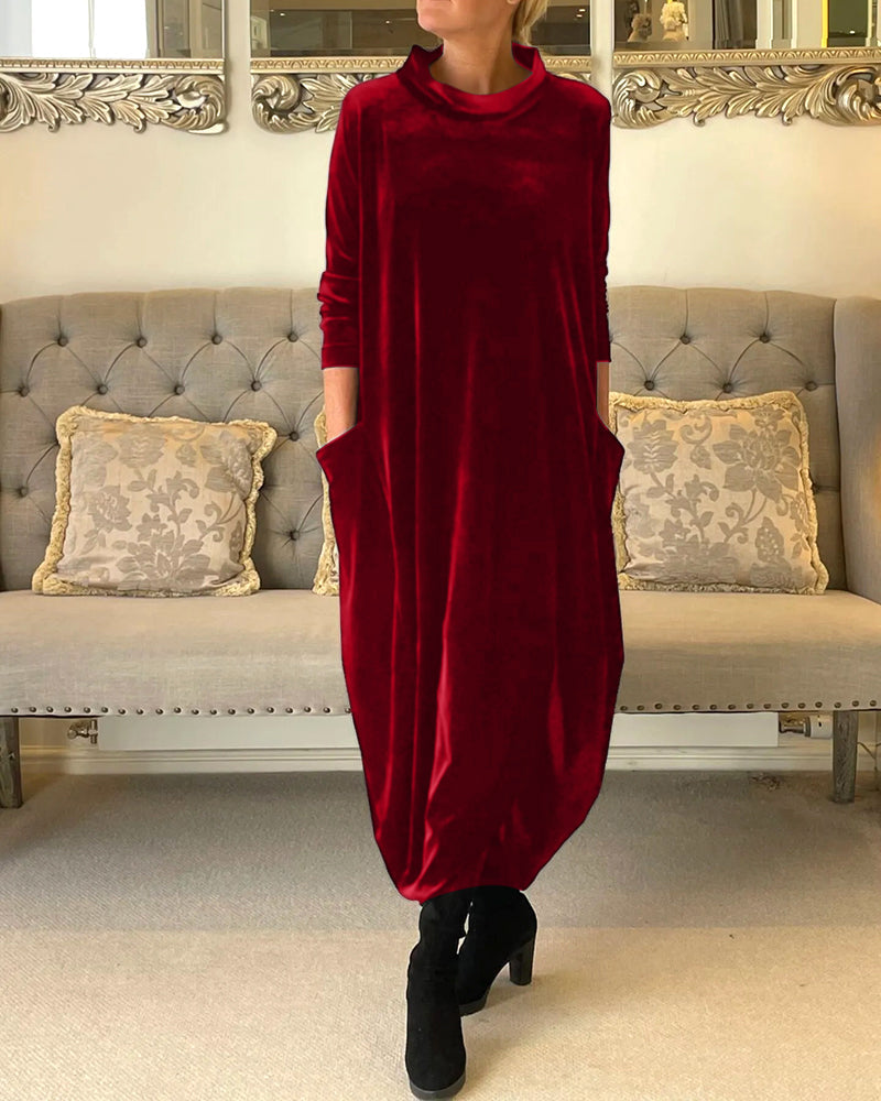 Katy – Samt-Maxi-Kleid mit Kragen und Praktischen Taschen