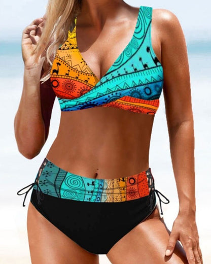 Phoebe – Damen High-Waist Bikini mit Multicolor-Design