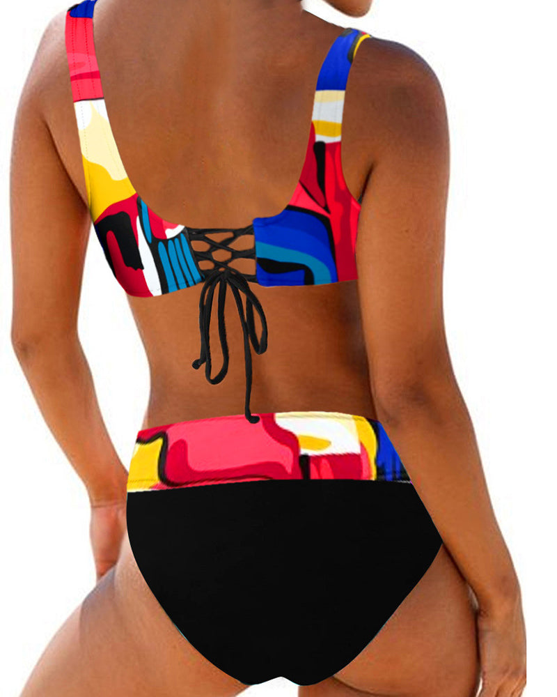 Phoebe – Damen High-Waist Bikini mit Multicolor-Design