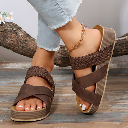 Marion – Geflochtene Cross-strap Hausschuhe Sommer Plattform Sandalen für Frauen