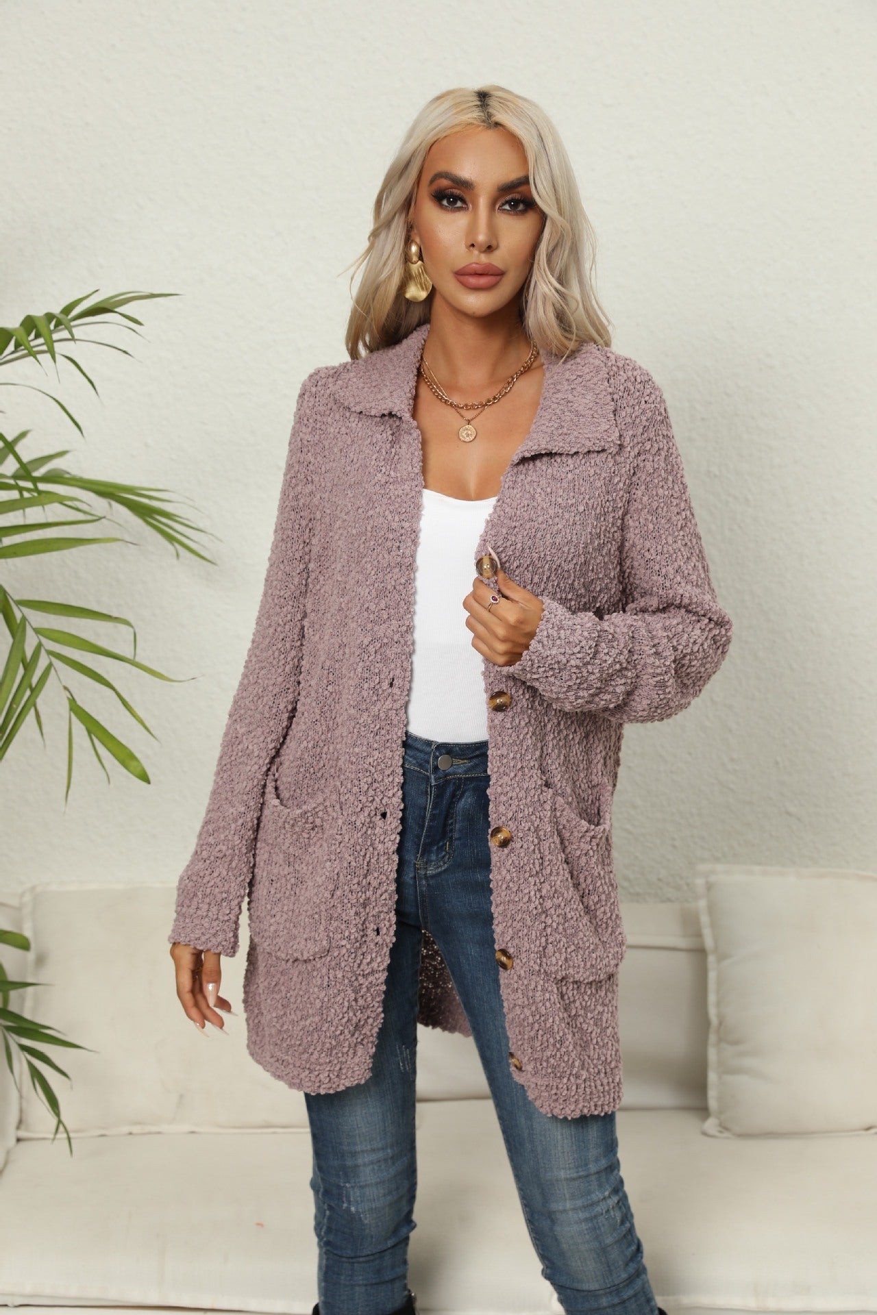 Tamara – Knopf-Lapel Strickmantel für Damen