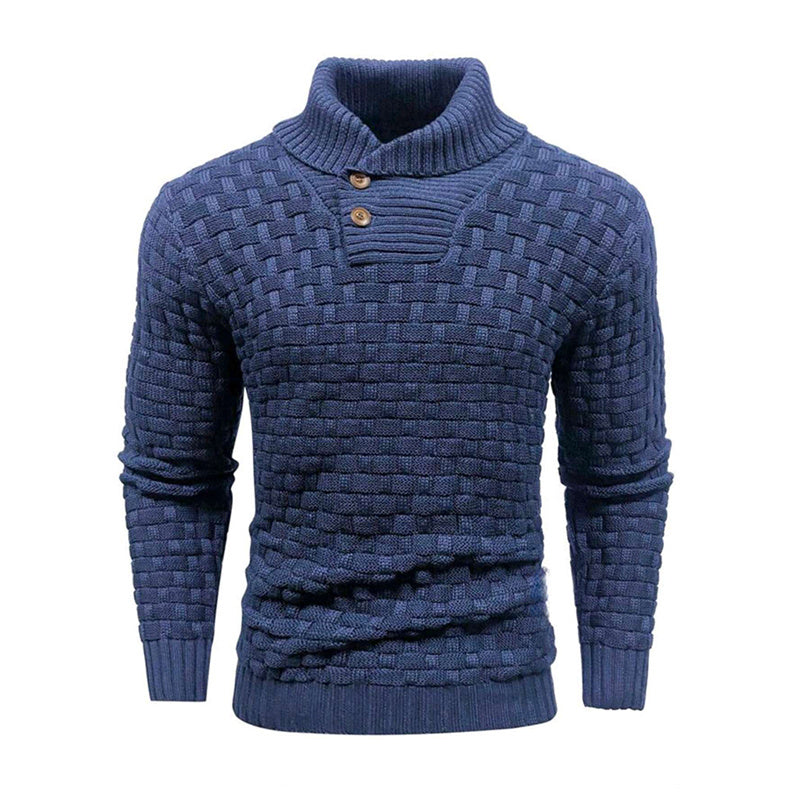 Tommy – Slim Fit Herrenpullover mit Knopfdessin in einfarbig