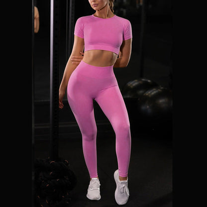 Sue – Nahtloses Yoga Sport Set für Damen mit Kurzarmoberteilen und Leggings