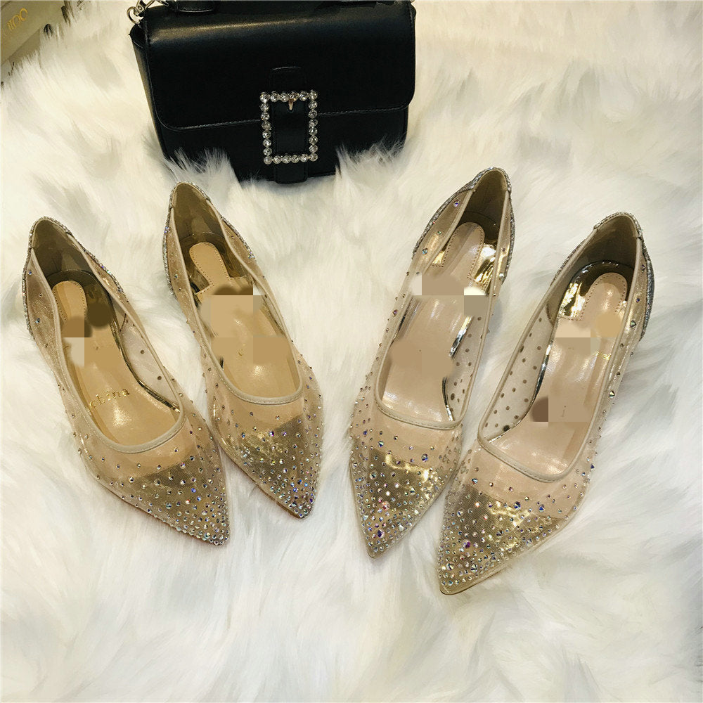 Megan – Transparente Damen Pumps mit Strass und spitzem Absatz