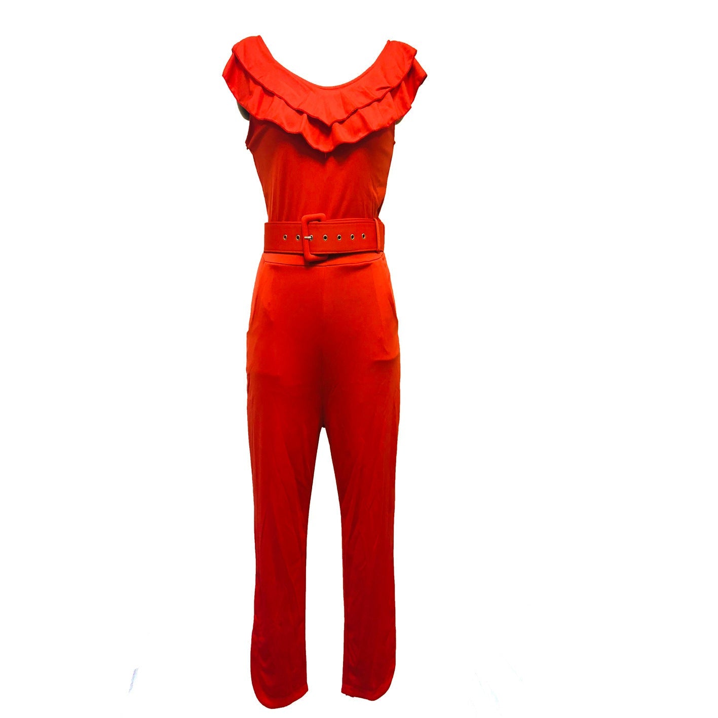 Louise – Damen-Jumpsuit mit Gürtel und mehrlagigem Rüschenskirt