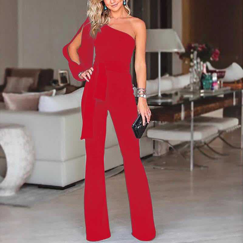 Sue – Hochtaillierter Slim One-Shoulder Jumpsuit