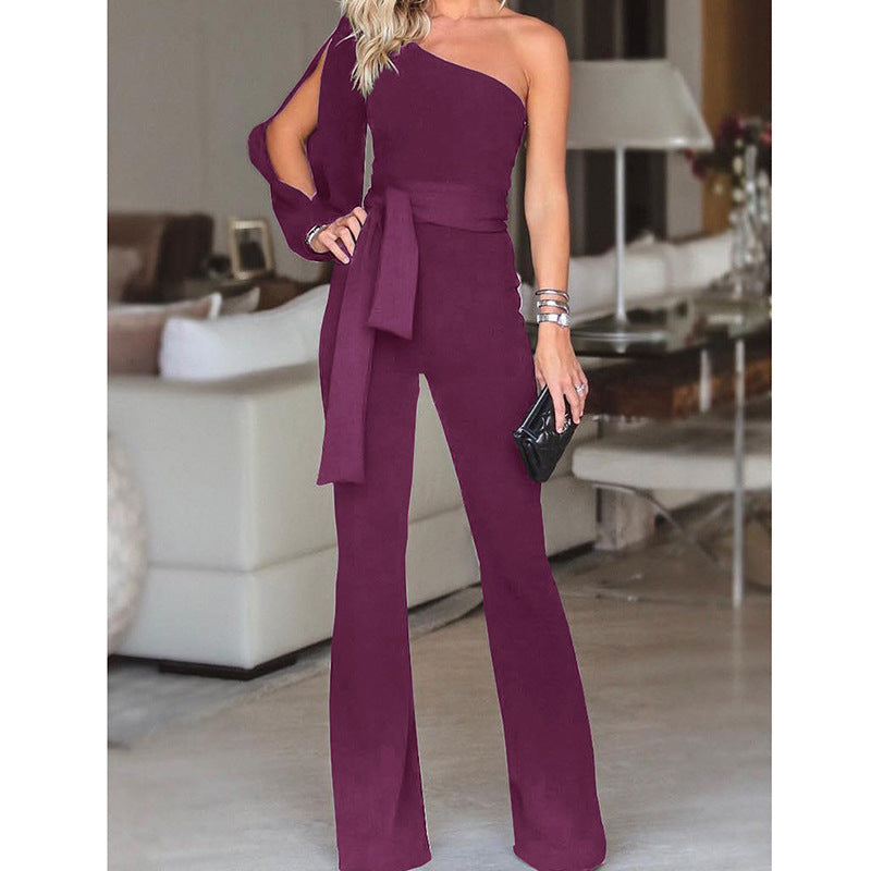 Sue – Hochtaillierter Slim One-Shoulder Jumpsuit