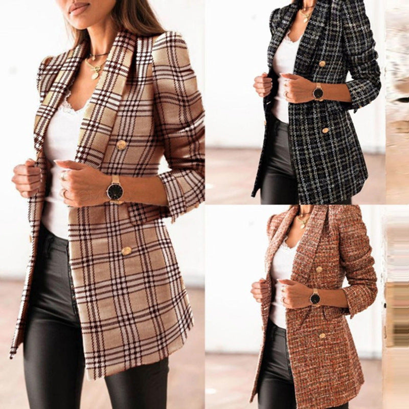 Louise – Gedruckter Langarm-Doppelreiher Blazer mit Kragen