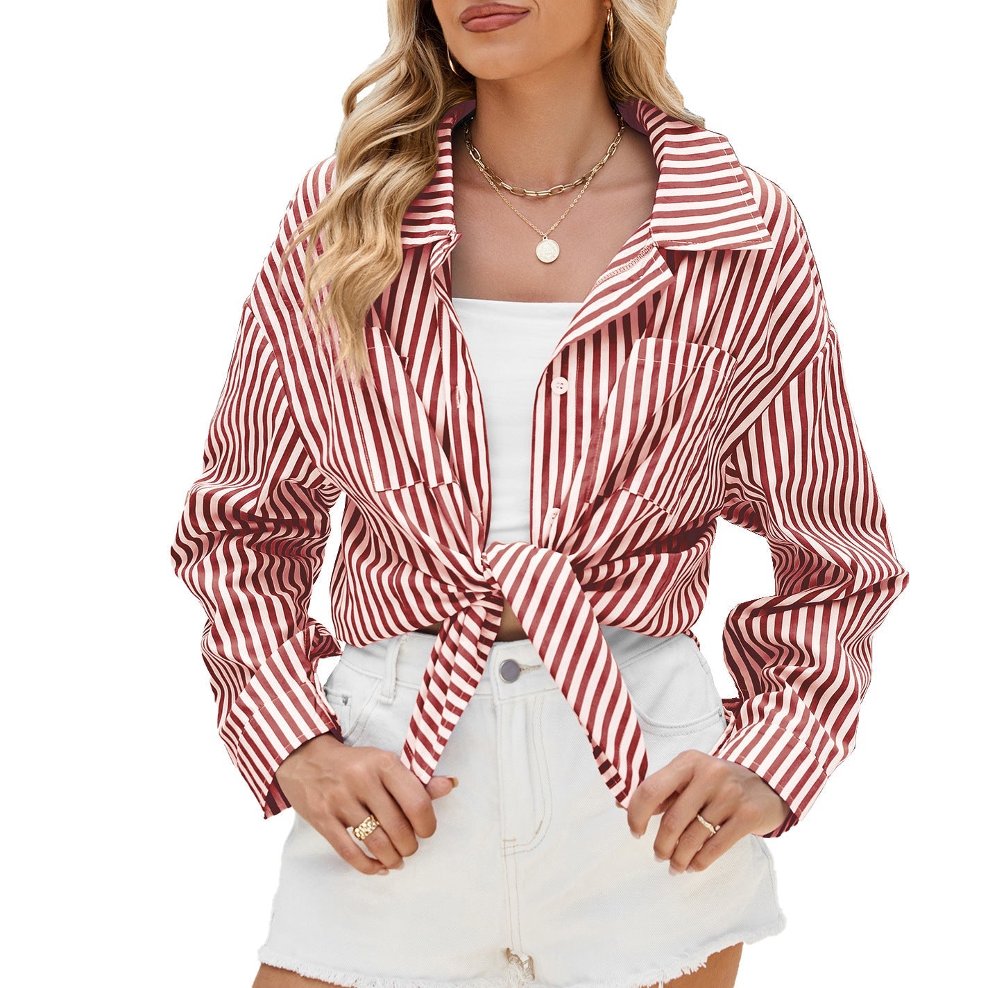 Kathryn – Lässiges gestreiftes Langarmshirt mit Taschen