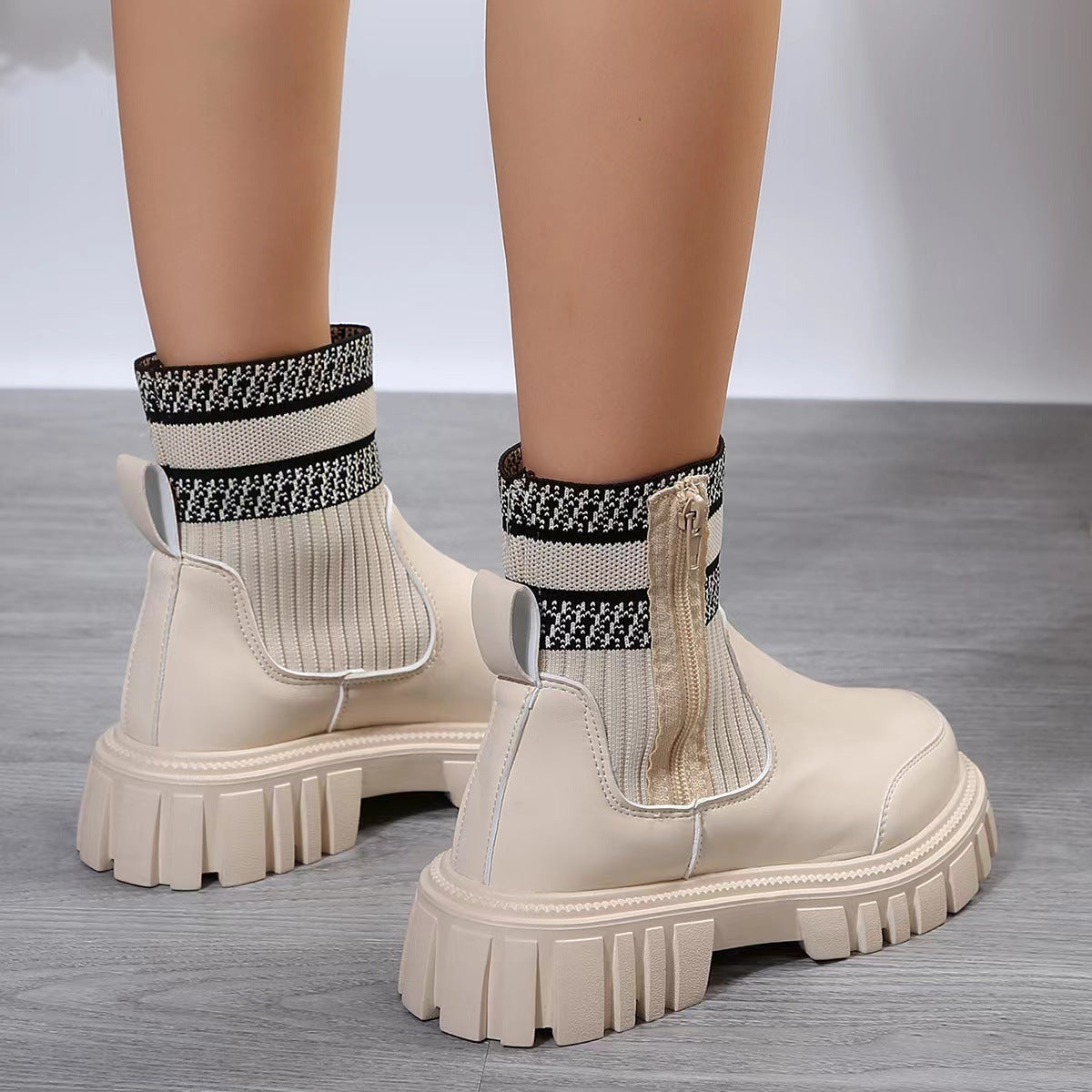 Julia – Modische Mid-Tube Stiefel mit Reißverschluss und Dicke Sohle