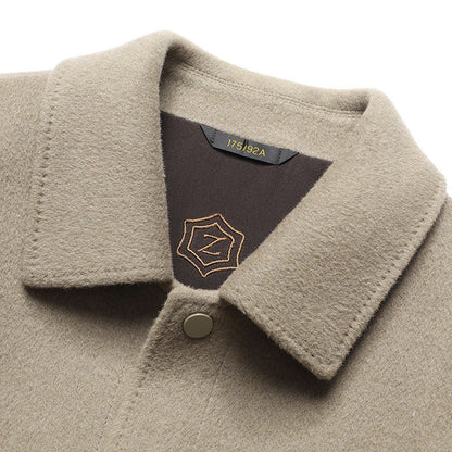 Julia – Handgemachte doppelseitige Wolljacke mit Polo-Kragen für den Herbst und Winter