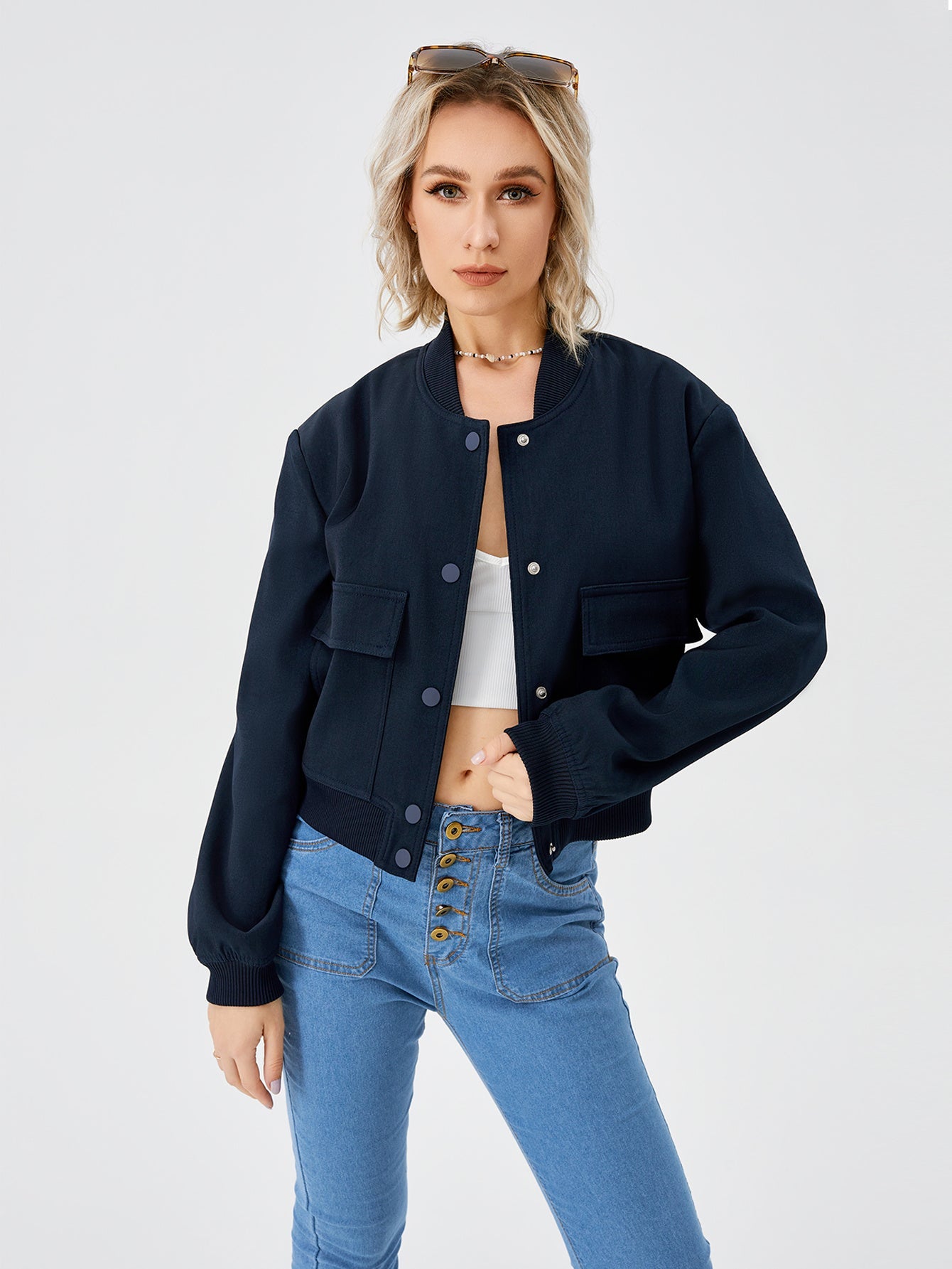 Jessica – Leichte cropped Bomberjacke für Damen mit Taschen im Casual-Stil