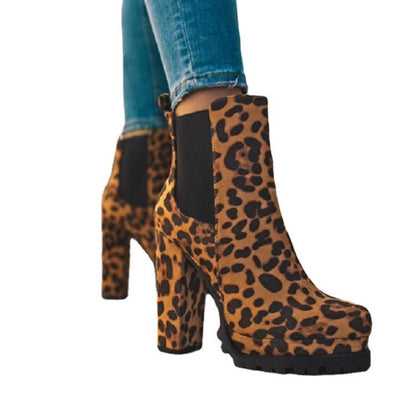 Kate – Runde Stiefeletten mit Leopardenmuster und dickem Blockabsatz für Damen