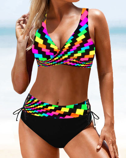 Phoebe – Damen High-Waist Bikini mit Multicolor-Design