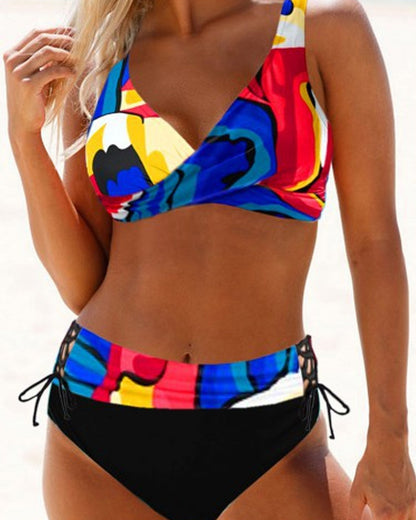 Phoebe – Damen High-Waist Bikini mit Multicolor-Design