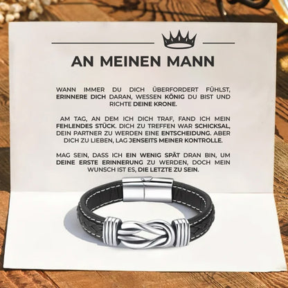 Nathan – Geflochtenes Herrenarmband aus veganem Leder mit Unendlichkeitssymbol und Edelstahlverschluss