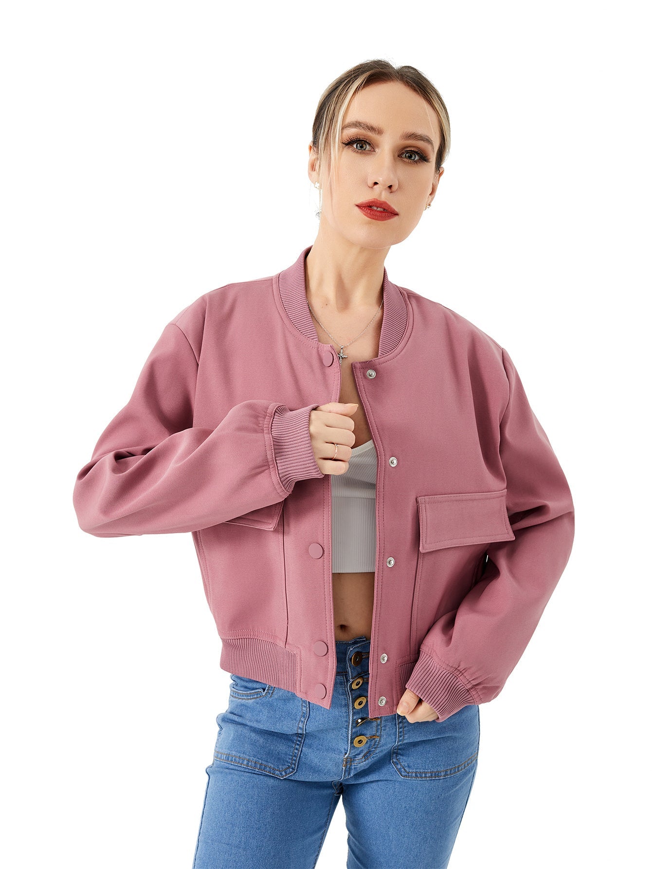 Jessica – Leichte cropped Bomberjacke für Damen mit Taschen im Casual-Stil