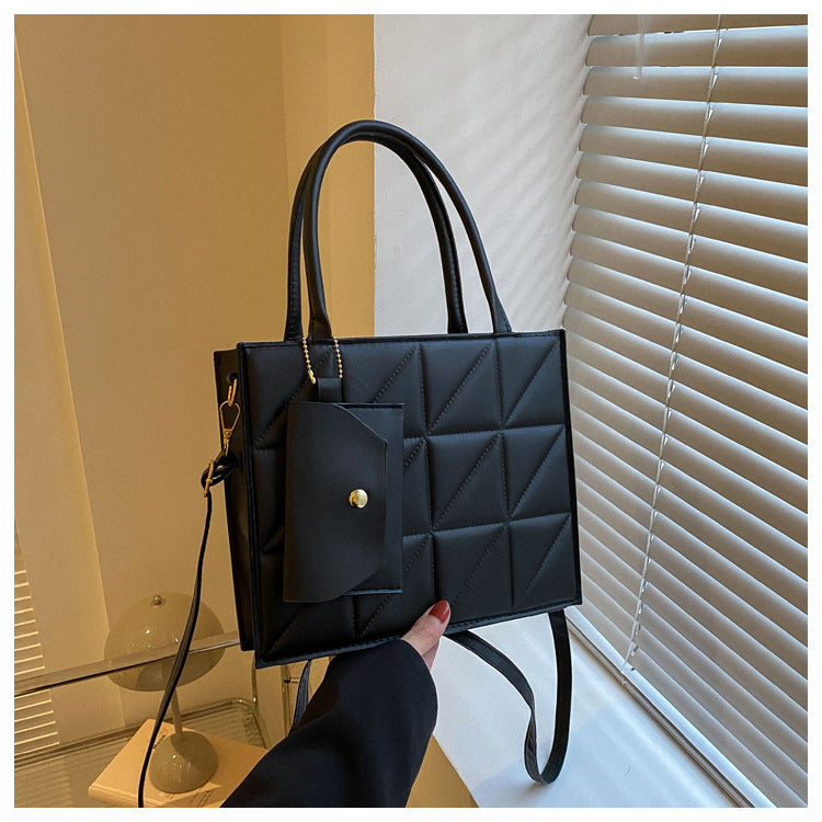 Janet – Elegante tragbare quadratische Damenhandtasche mit Karo-Muster und kleinem Wallet