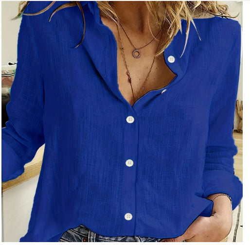 Victoria – Lockere Knopf-Lapel Cardigan Bluse mit langen Ärmeln