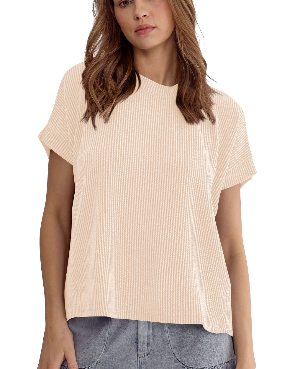 Victoria – Gestreiftes, kurzärmeliges T-Shirt mit Batwing-Ärmeln für Damen