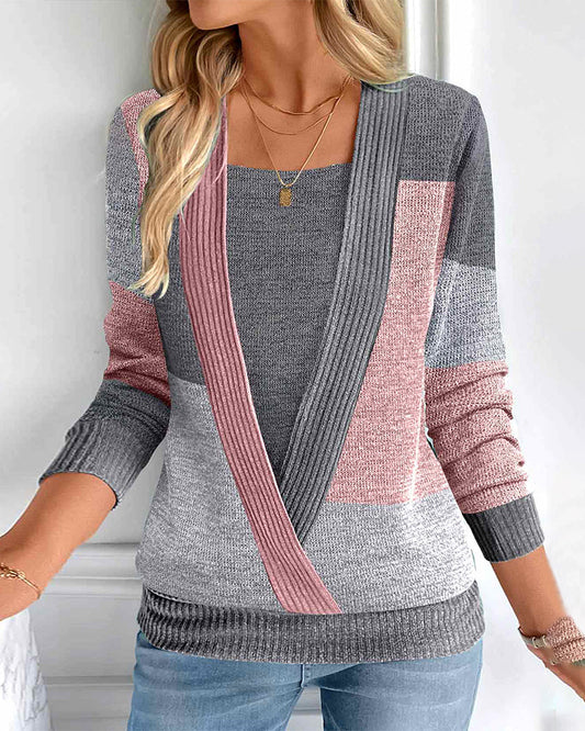 Emma – Damen Pullover mit Colorblock und Faux 2-in-1 Design