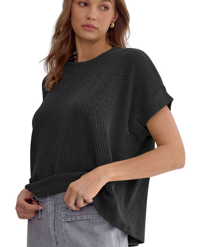 Victoria – Gestreiftes, kurzärmeliges T-Shirt mit Batwing-Ärmeln für Damen