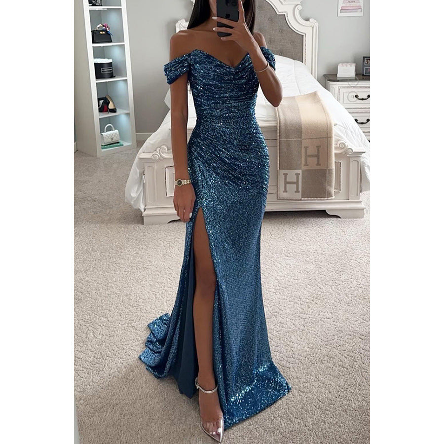 Rachel – Partykleid mit Pailletten und Trägerloser Spaltung