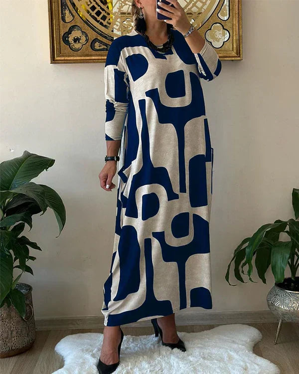 Clara – Fließendes Maxikleid mit Kunst-Print und elegantem ärmellosem Design