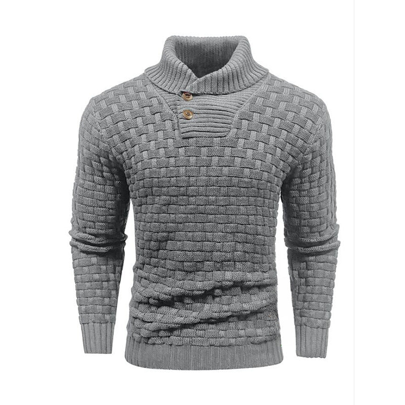 Tommy – Slim Fit Herrenpullover mit Knopfdessin in einfarbig