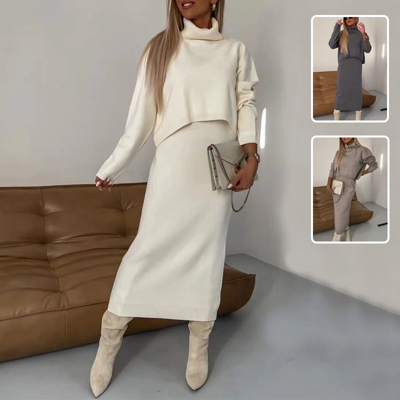 Adele – 2-teiliges Strickanzug mit Rollkragenpullover und ärmellosem langen Kleid für Damen