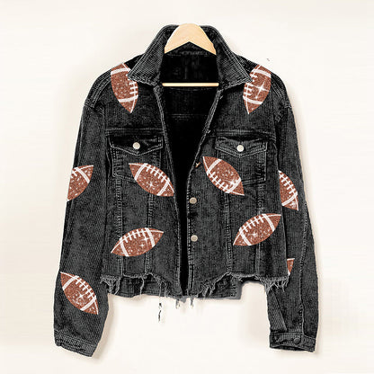 Tanya – Modische Cordjacke mit Rugby-Print für Damen