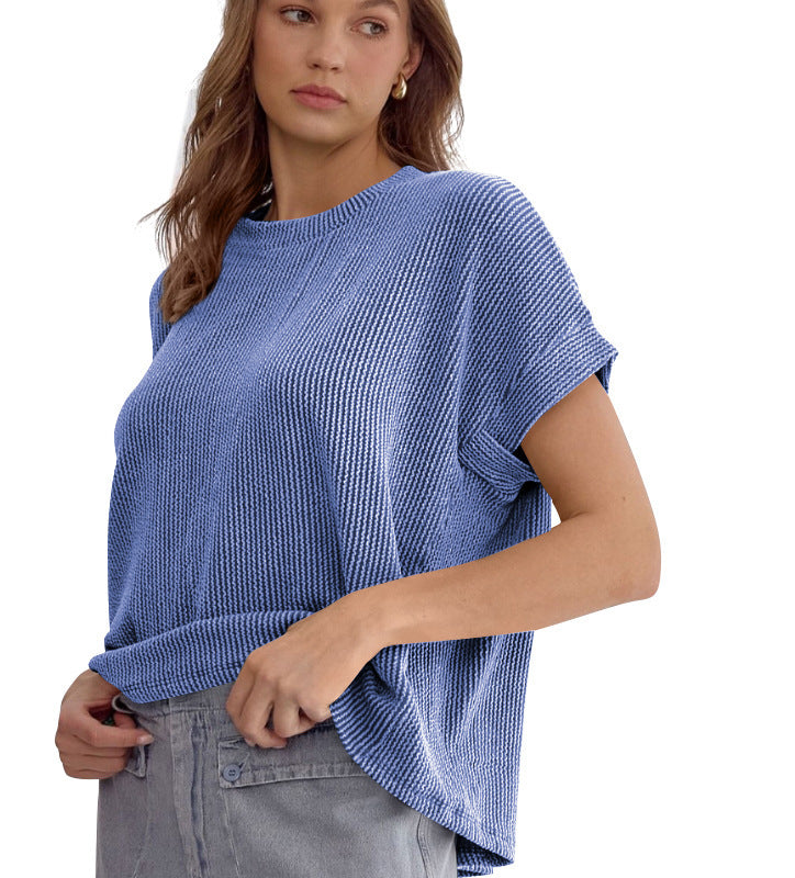 Victoria – Gestreiftes, kurzärmeliges T-Shirt mit Batwing-Ärmeln für Damen