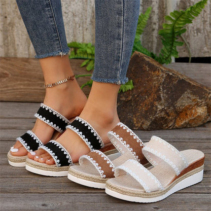 Shirley – Wedge-Sandalen im ethnischen Stil aus Hanfseil für Damen