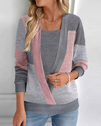 Emma – Damen Pullover mit Colorblock und Faux 2-in-1 Design