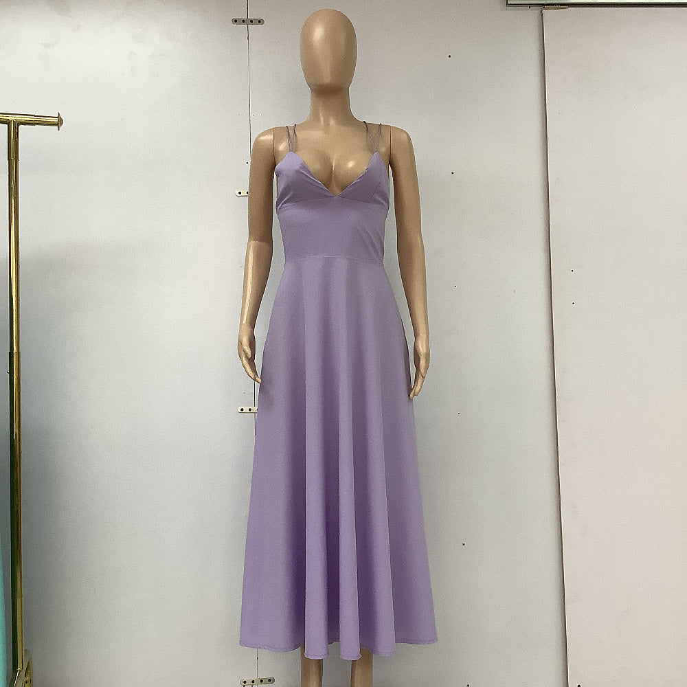 Barbara – Sexy V-Ausschnitt Trägerkleid Sommermode A-Linie Lange Kleider für Damen