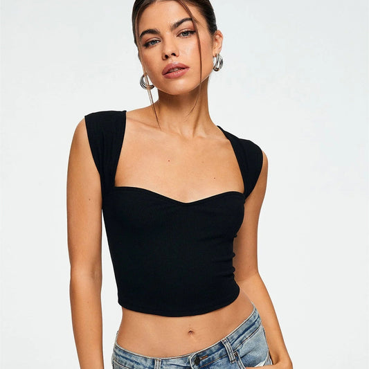 Ann – Crop Top Sweetheart aus fester Rippware ohne Ärmel