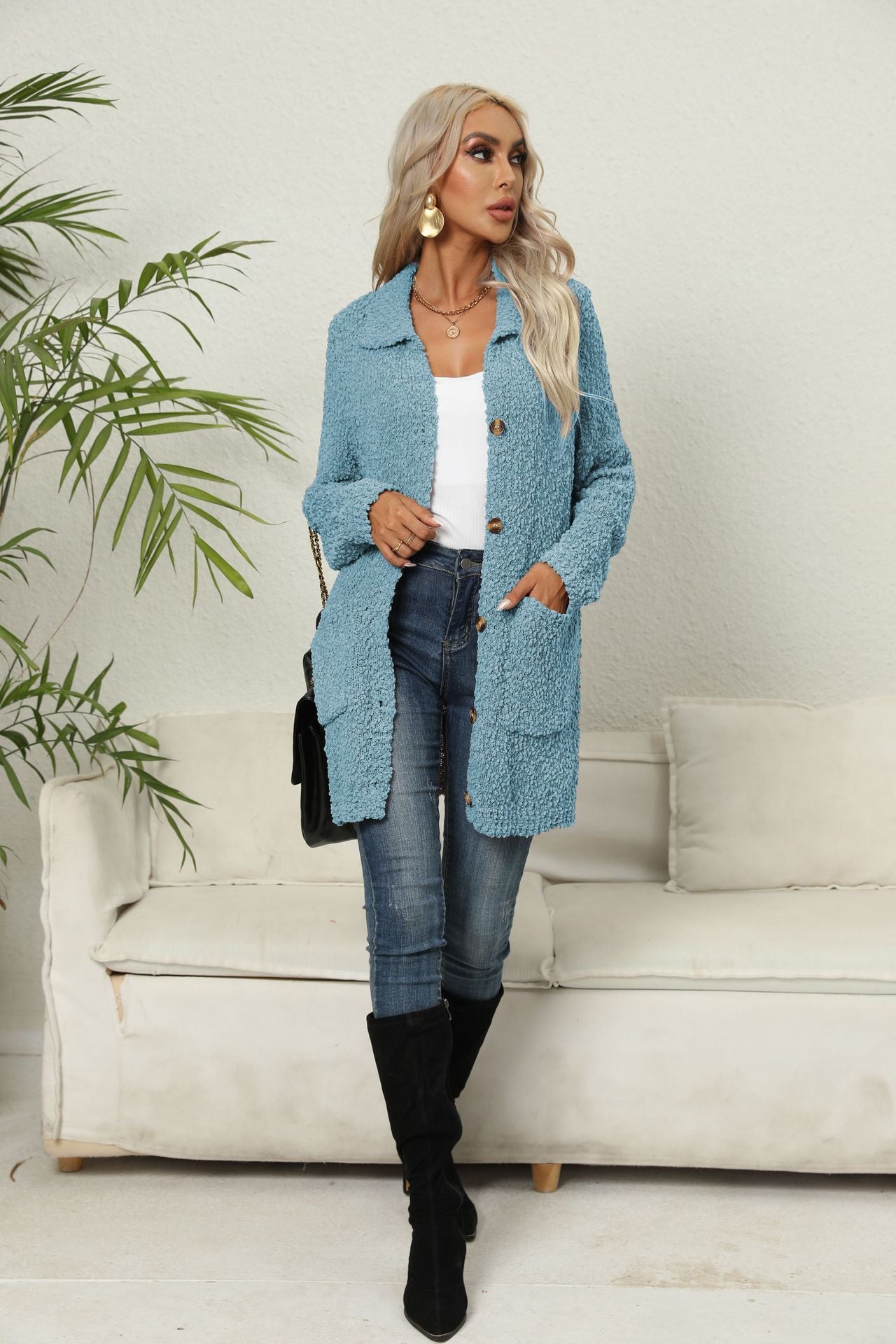 Tamara – Knopf-Lapel Strickmantel für Damen