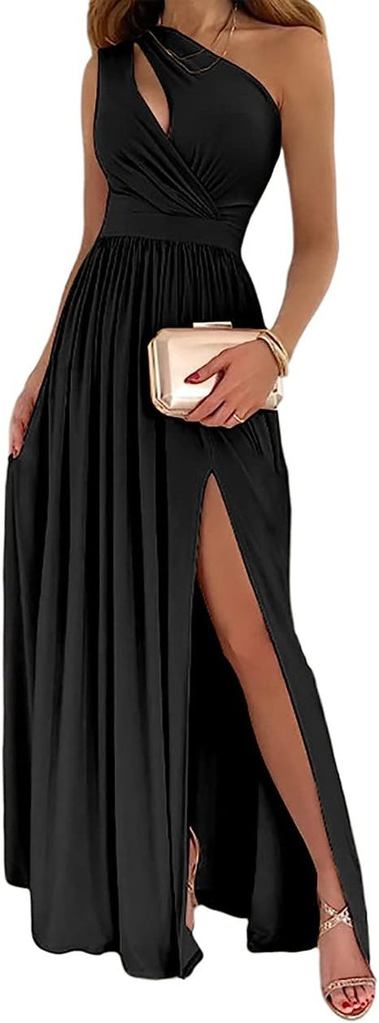 Sara – Elegantes Maxikleid mit einseitigem Schnitt und hohem Schlitz