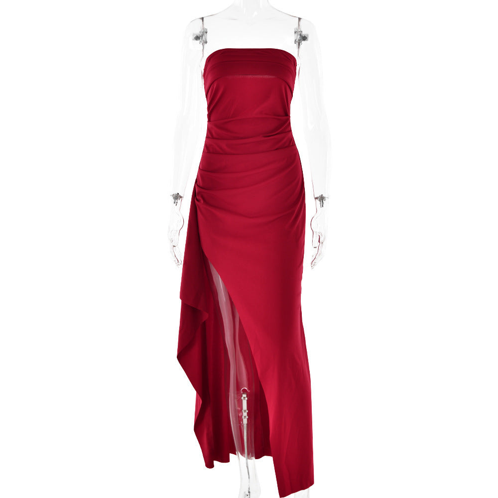 Ruby – Trägerloses, gespaltenes Sommerkleid mit Falten für Frauen zur Hochzeit und Feier