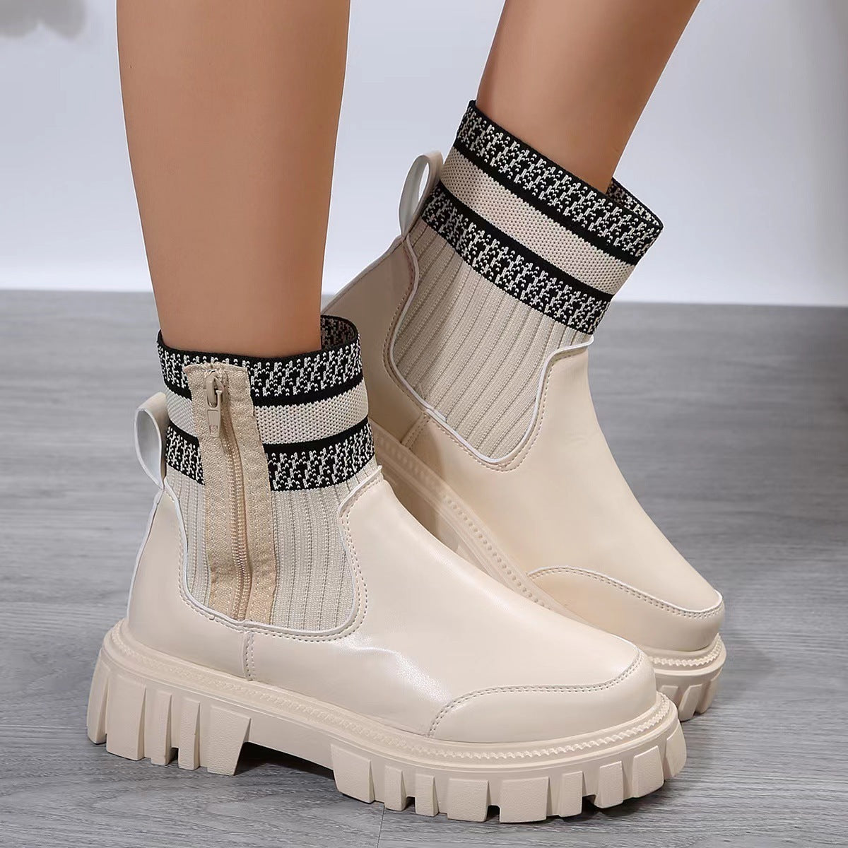 Julia – Modische Mid-Tube Stiefel mit Reißverschluss und Dicke Sohle