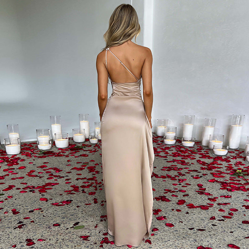 Rose – Sexy Ein-Schulter Rückenfreies Schlitzkleid für Damen