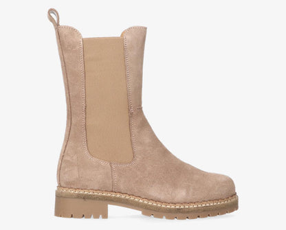 Lucy – Hohe Damen-Chelsea-Stiefel aus Taupe-Wildleder mit Natursohle