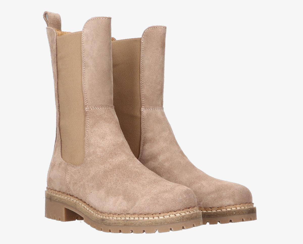 Lucy – Hohe Damen-Chelsea-Stiefel aus Taupe-Wildleder mit Natursohle