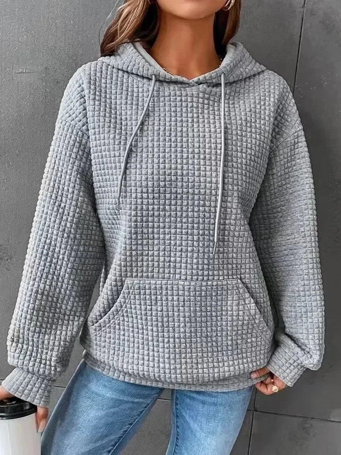 Lucy – Damen Strukturiertes Hoodie in Rosenrosa – Lässiger Waffelpullover mit Kängurutasche