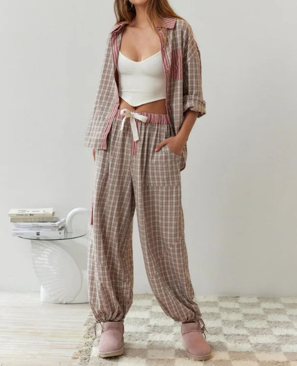 Jennifer – Zweiteiliges Damen-Karo-Loungewear-Set