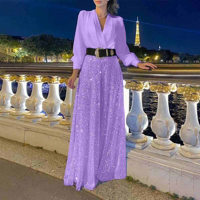 Jasmine – Elegantes Pailletten-Kleid mit V-Ausschnitt