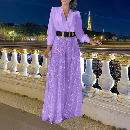 Jasmine – Elegantes Pailletten-Kleid mit V-Ausschnitt