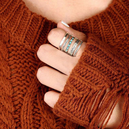 Nicole – Boho-Multiband-Ring mit Türkisakzenten im Vintage-Stil