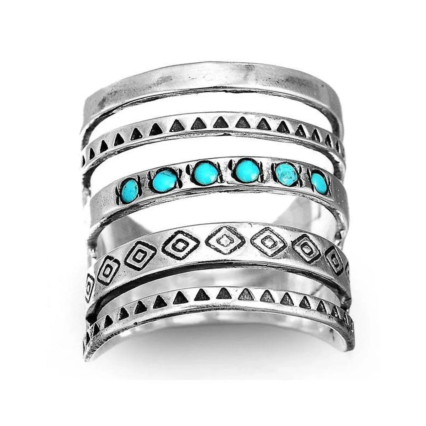 Nicole – Boho-Multiband-Ring mit Türkisakzenten im Vintage-Stil