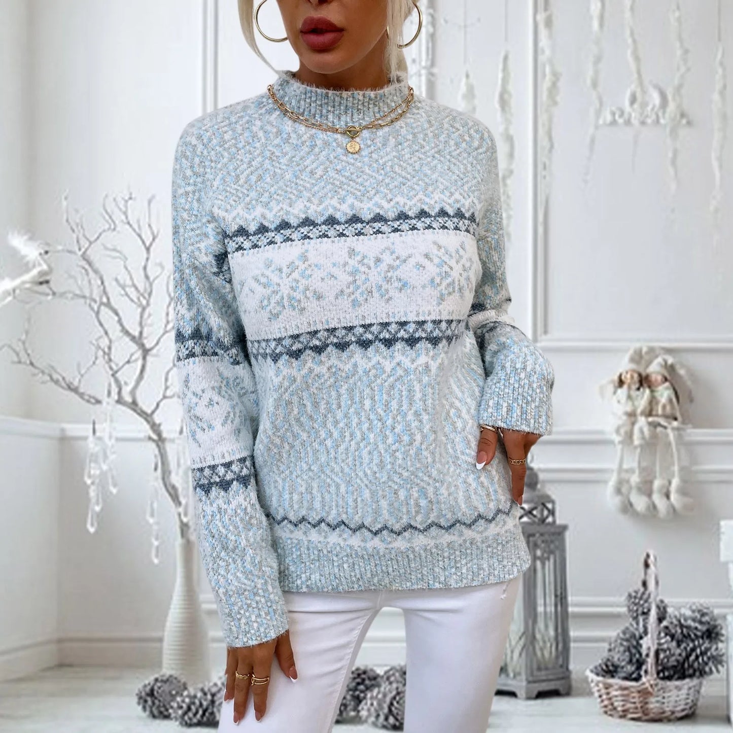 Ruby – Vintage Damenpullover mit Schneeflockenmuster